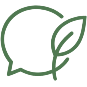 Icona verde con foglia e bocca.